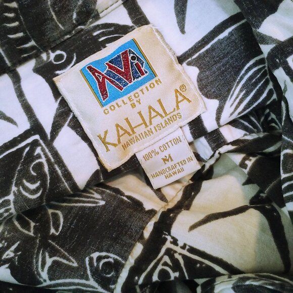Vintage 90s Kahala Aloha Shirt -M Buttons Pocket SSL Vents Mahi Flying Fish - Picture 8 of 12